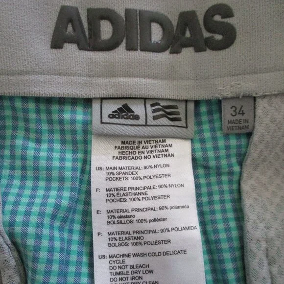 adidas Mens Flat Front Green Blue Stretch Mini-Check Golf Short Pant NWOT - 34W - Picture 3 of 3